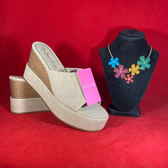 Women's Beige Platform Wedge Sandals - Picture 1 of 6